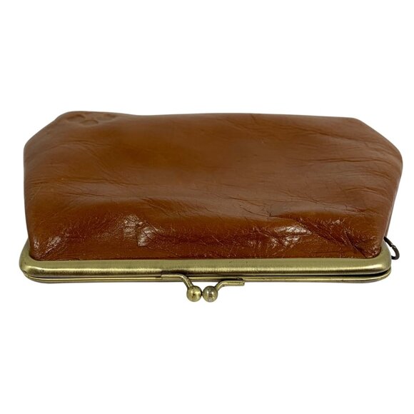 Patricia Nash Brown Leather Womens Clutch Purse Brass Frame Embossed Floral Logo - Picture 4 of 15